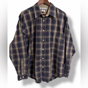 Columbia Navy Plaid Button Down Shirt Mens Large Casual And Rugged Outdoor